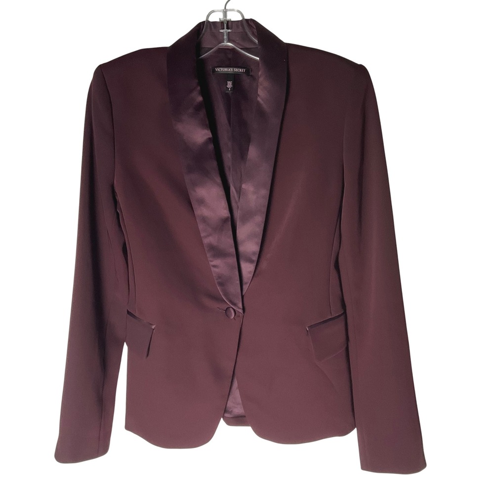 Victoria's Secret Tuxedo Blazer Satin Lapel Burgundy Classic Party Size 2